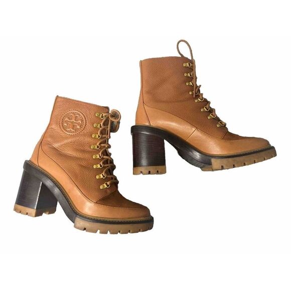 TORY BURCH MILLER LUG SOLE BOOTIE 95MM in TOASTED CARAMEL AUTHENTIC! NWT - Picture 1 of 10